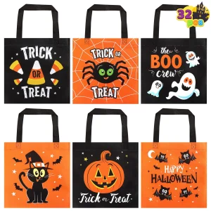32Pcs Halloween Non-Woven Bags Colorful Orange and Black
