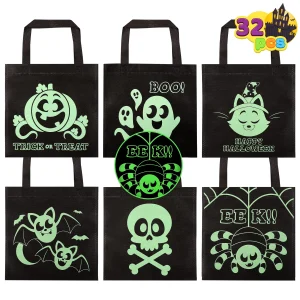 32Pcs Halloween Non-Woven Bags Colorful Glow in the Dark