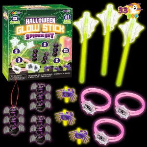 33Pcs Spider Theme Halloween Glow Sticks Kit