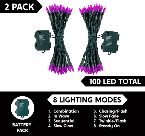 100-Count 34.6ft LED Purple Halloween String Lights with 8 Lighting Modes