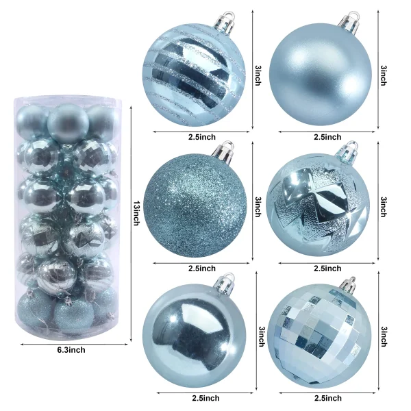34pcs Baby Blue Christmas Ball Ornaments 2.36in