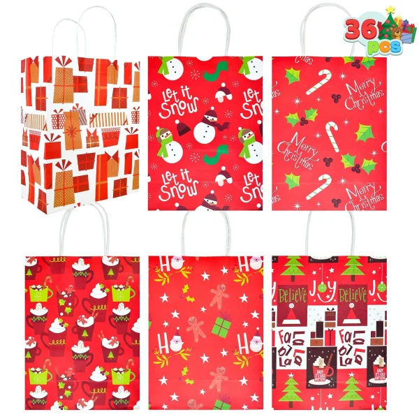 36pcs Kraft Paper Red Christmas Gift Bags