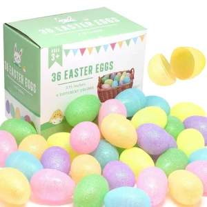 36Pcs Traditional Glitter Plastic Easter Egg Shells 3.15in