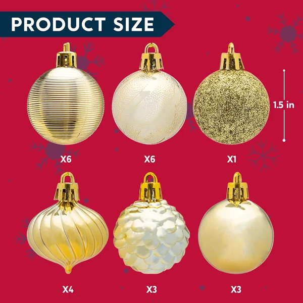 36pcs Gold Christmas Ball Ornaments 1.57in
