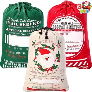 3pcs Burlap Sack christmas gift Bags with Drawstring