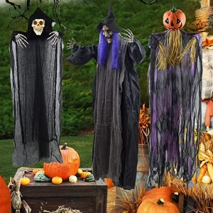 3pcs Hanging Witch, Grim Reaper and Pumpkin Decoration 50in