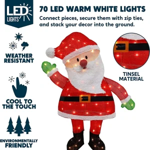 3ft 70 LED Tinsel Santa Yard Decoration Lighted
