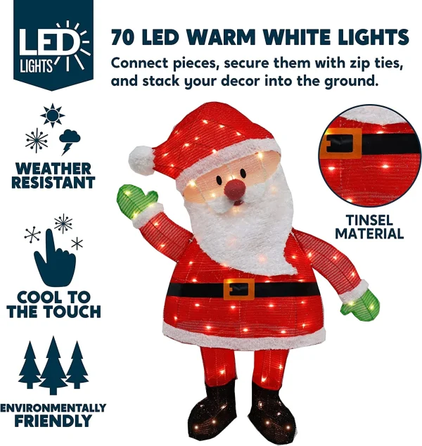 3ft 70 LED Tinsel Santa Yard Decoration Lighted