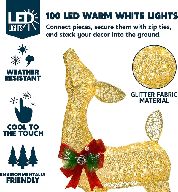 3ft Fabric Gold Fawn Christmas Yard Lights