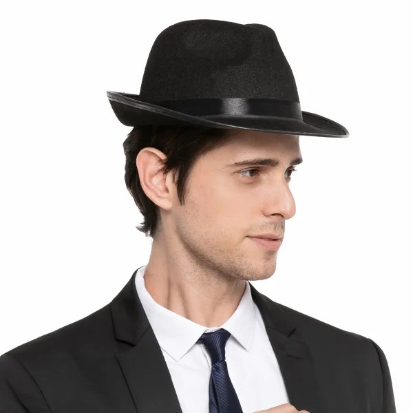 3pcs Adult Black Felt Gangster Fedora Hat