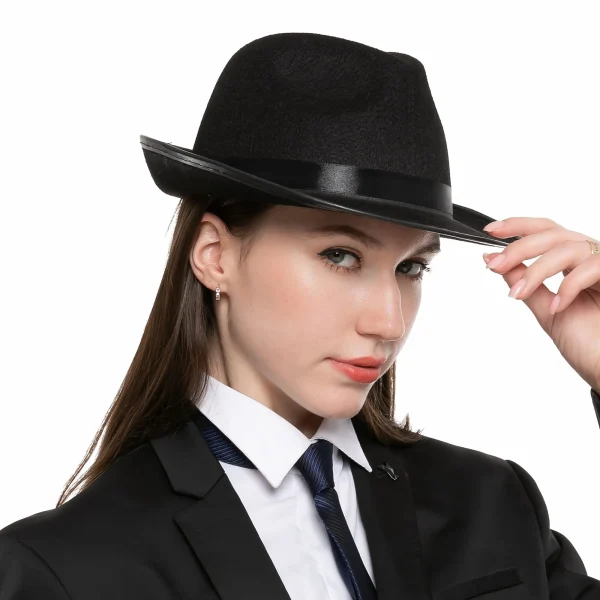 3pcs Adult Black Felt Gangster Fedora Hat