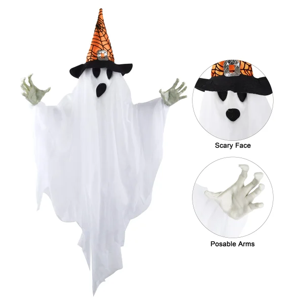 3pcs Halloween Hanging White Ghost with Hats 24.8in