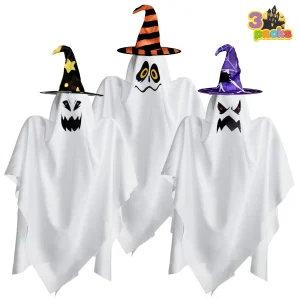 3pcs Hanging Ghost Decoration with Wizard Hat 27.5in