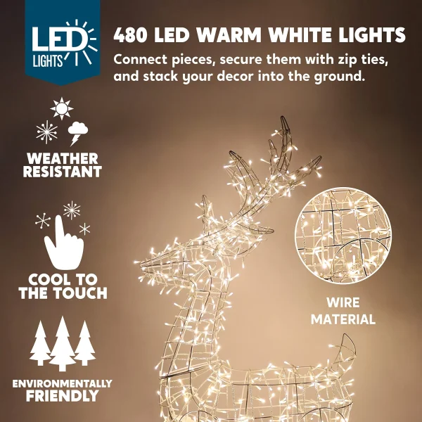 Glowing 480 LED Warm White Wire Frame Reindeer 4.5ft