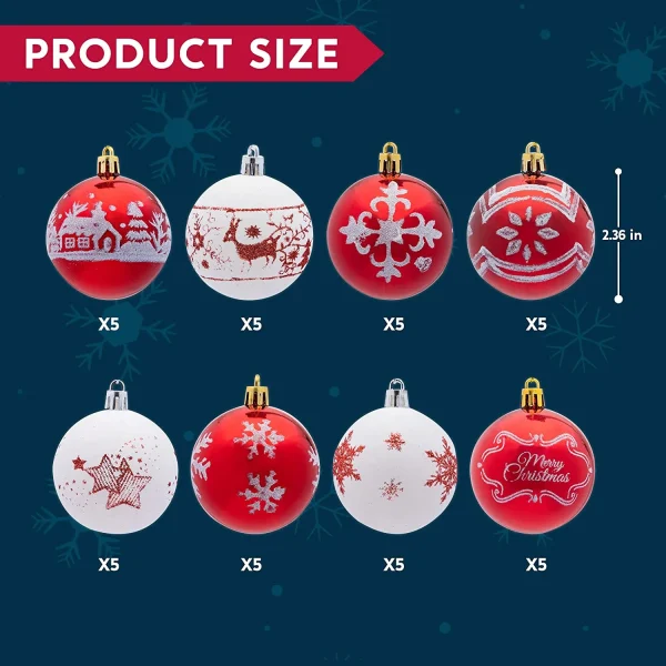 40pcs Red and White Christmas Ball Ornaments