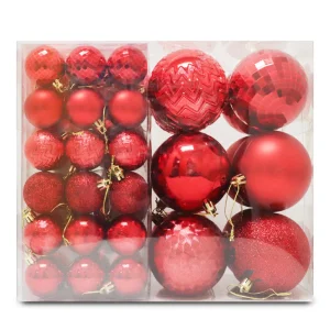 46 Pcs Assorted Size Red Christmas Balls Ornaments
