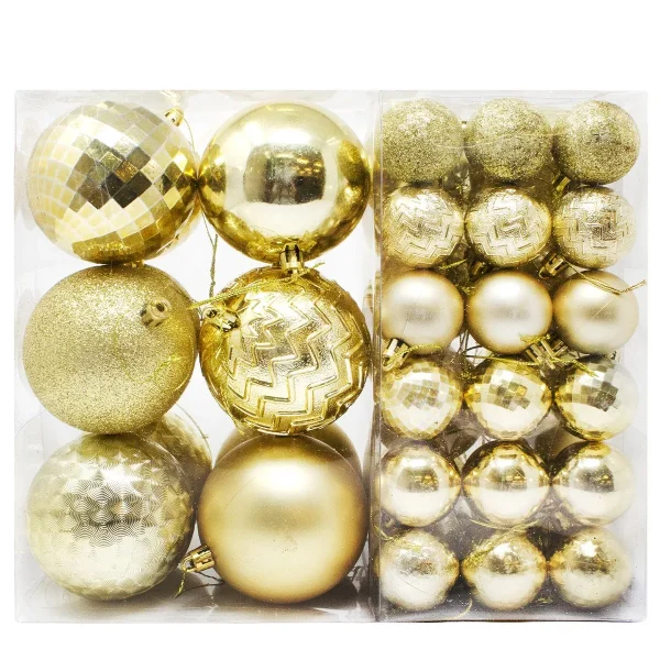 46pcs Assorted Size Gold Christmas Ball Ornaments
