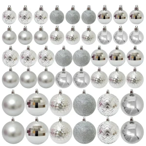 46pcs Assorted Size Silver Christmas Ball Ornaments