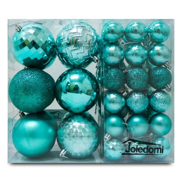 46pcs Assorted Size Teal Christmas Ball Ornaments