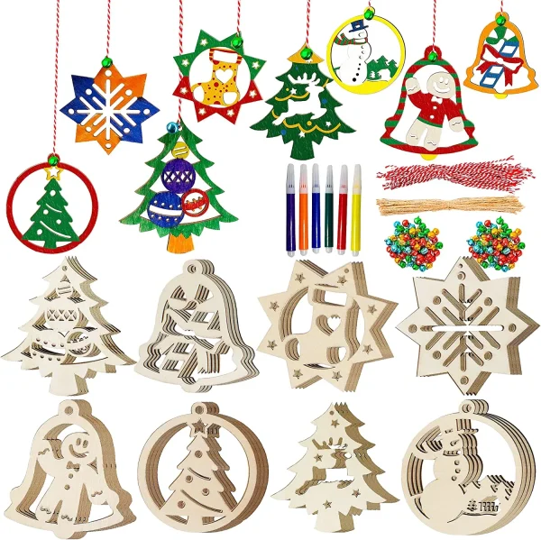 48pcs Hanging Wooden Christmas Ornaments Craft Kit
