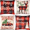 4pcs Buffalo Plaid Reindeer and Truck Pillow Covers