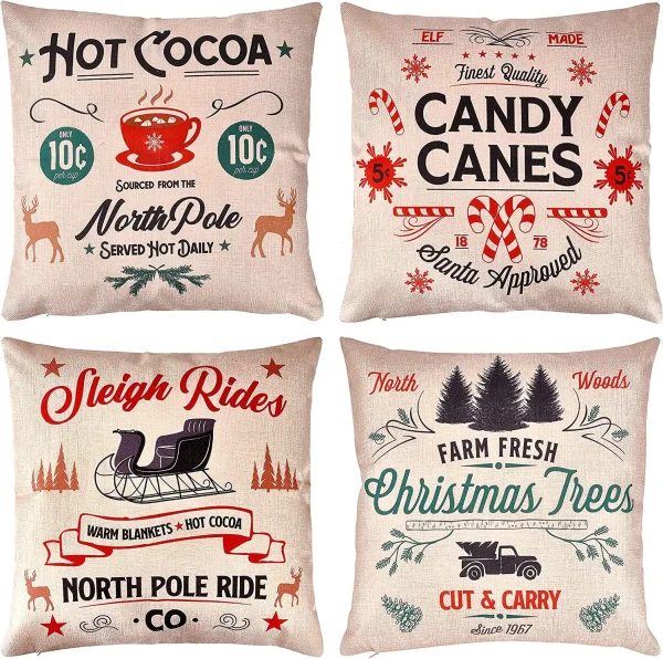4pcs Farmhouse Style Christmas Pillow Covers