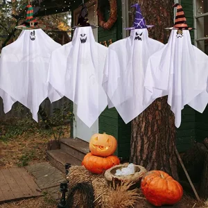 4pcs Cute Hanging Ghost with Witch Hat 27.5in