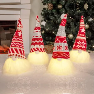 4pcs Light Up Christmas Gnome Decoration