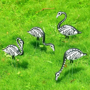 4Pcs Skeleton Flamingo Yard Decorations
