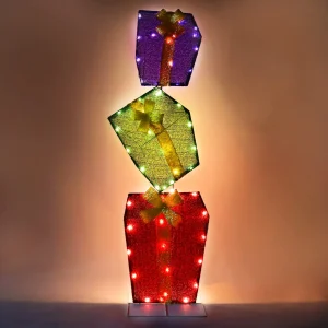 60 LED Christmas Tinsel Stacked Gift Boxes 4ft