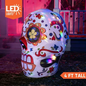 4ft Kaleidoscope Light Inflatable Skull Day of The Dead Decoration