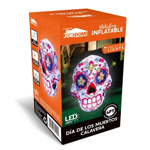 4ft Kaleidoscope Light Inflatable Skull Day of The Dead Decoration