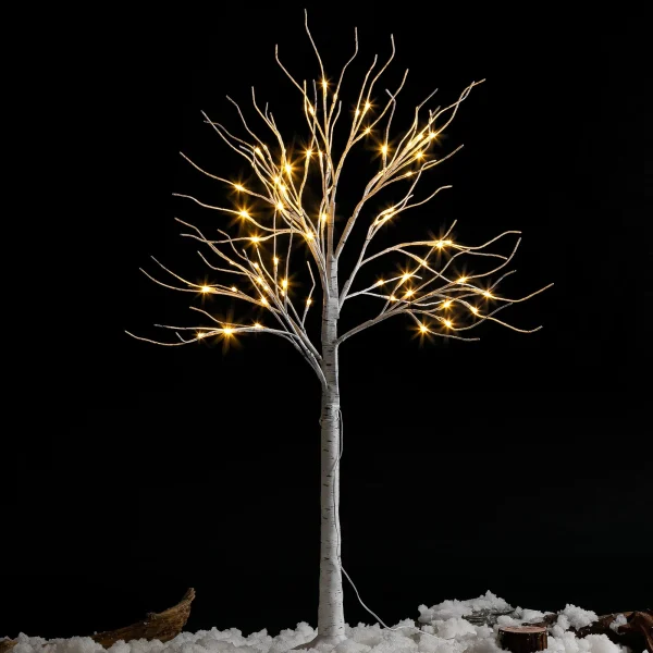 64 LED White Birch Tree Decoration with Lights 4ft