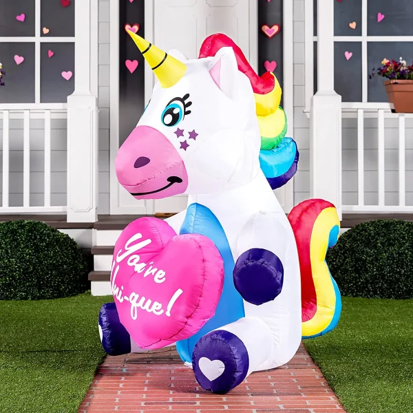 5ft Tall Sitting Unicorn Valentine Inflatable Yard Decoration