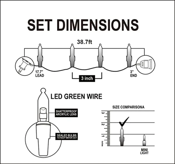 5x100 Clear String Lights Green Wire 131.25ft