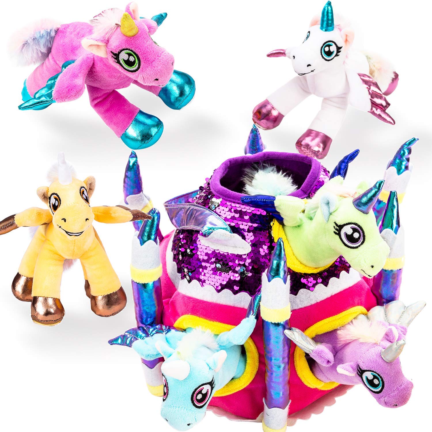 6 Pack Unicorn Castle Plush Toy Set – Play-act