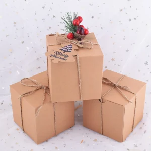 50pcs Brown Kraft Paper Gift Box with Lids and Grass Twines