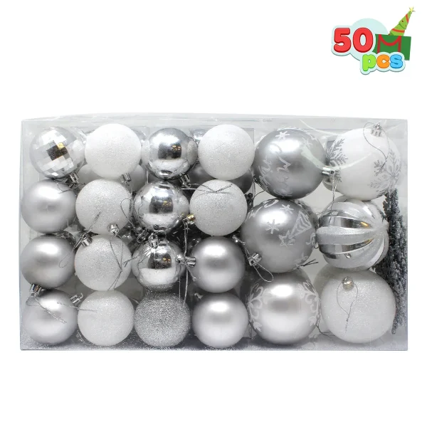50pcs Silver and White Christmas Ornaments