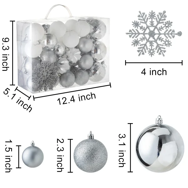 50pcs Silver and White Christmas Ornaments