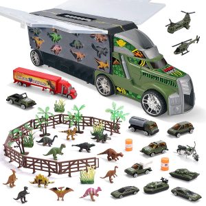 Dinosaur Transport Car Carrier Truck with 12 Pcs Dinosaur and 12 Pcs Cars
