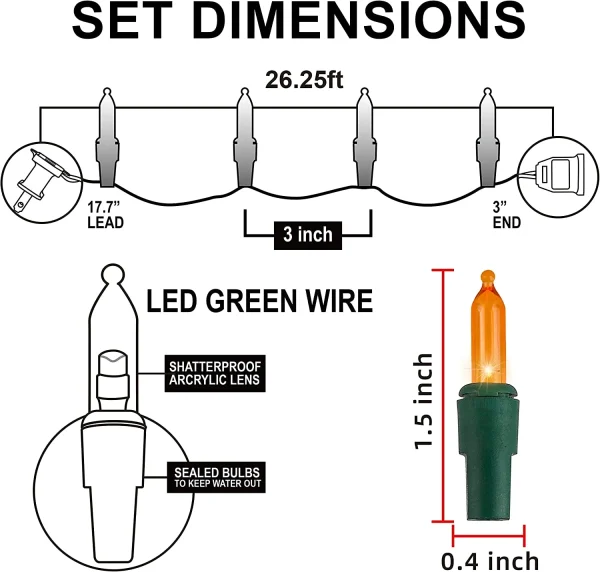 2x100 LED Multicolor Christmas Green Wire String Lights 26.25ft