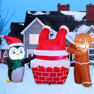 6ft Long LED Inflatable Santa  Fall into a Trash