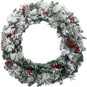 24″ Christmas Wreath Flocked with LED Lights