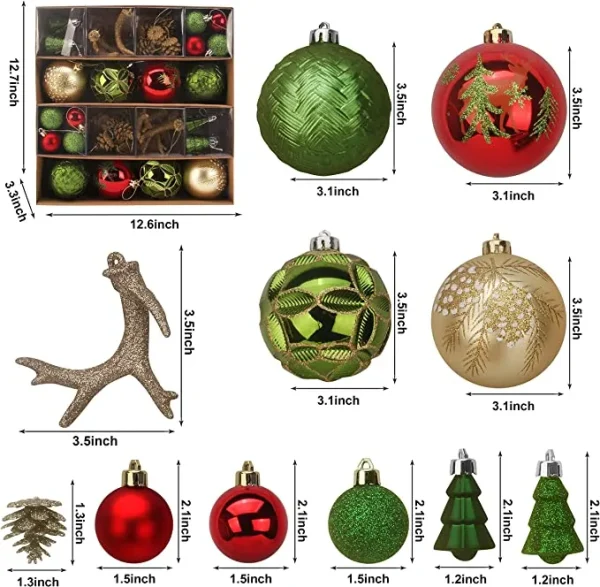 56pcs Assorted Christmas Ornaments Set