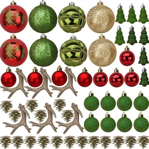 56Pcs Christmas Ornaments with Pine Green & Gold