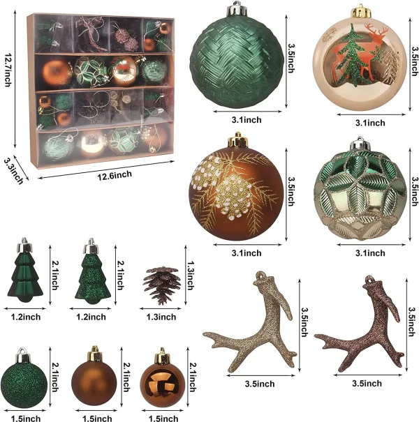 56pcs Green and Gold Assorted Christmas Ornament Sets