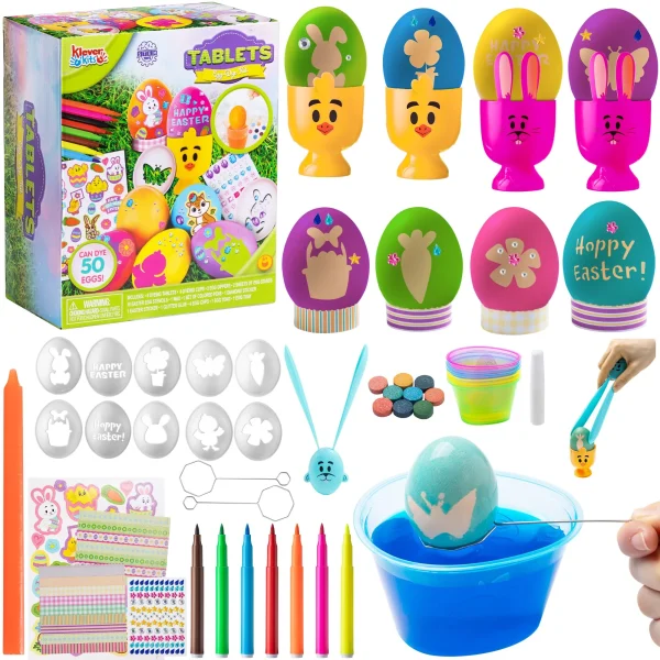 57Pcs DIY Easter Egg Dye Kit with Stencils and Colored Pens