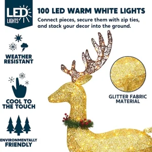5ft 100 LED Fabric Gold Buck (Wreath & Ribbon)