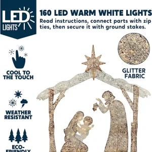 5ft 160 LED Fabric Nativity Scene Warm White