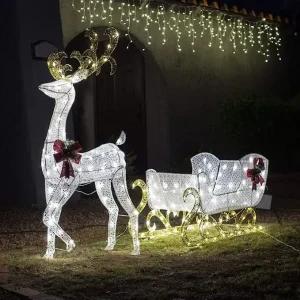 5ft Fabric Reindeer with Sleigh Christmas Yard Lights